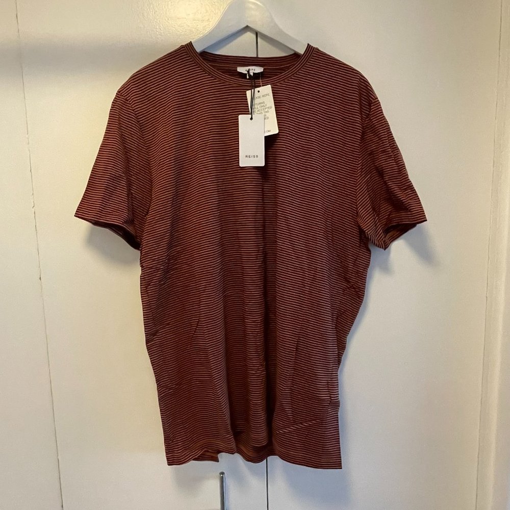 Reiss Orange & Navy Striped Men's T-shirt XL BNWT